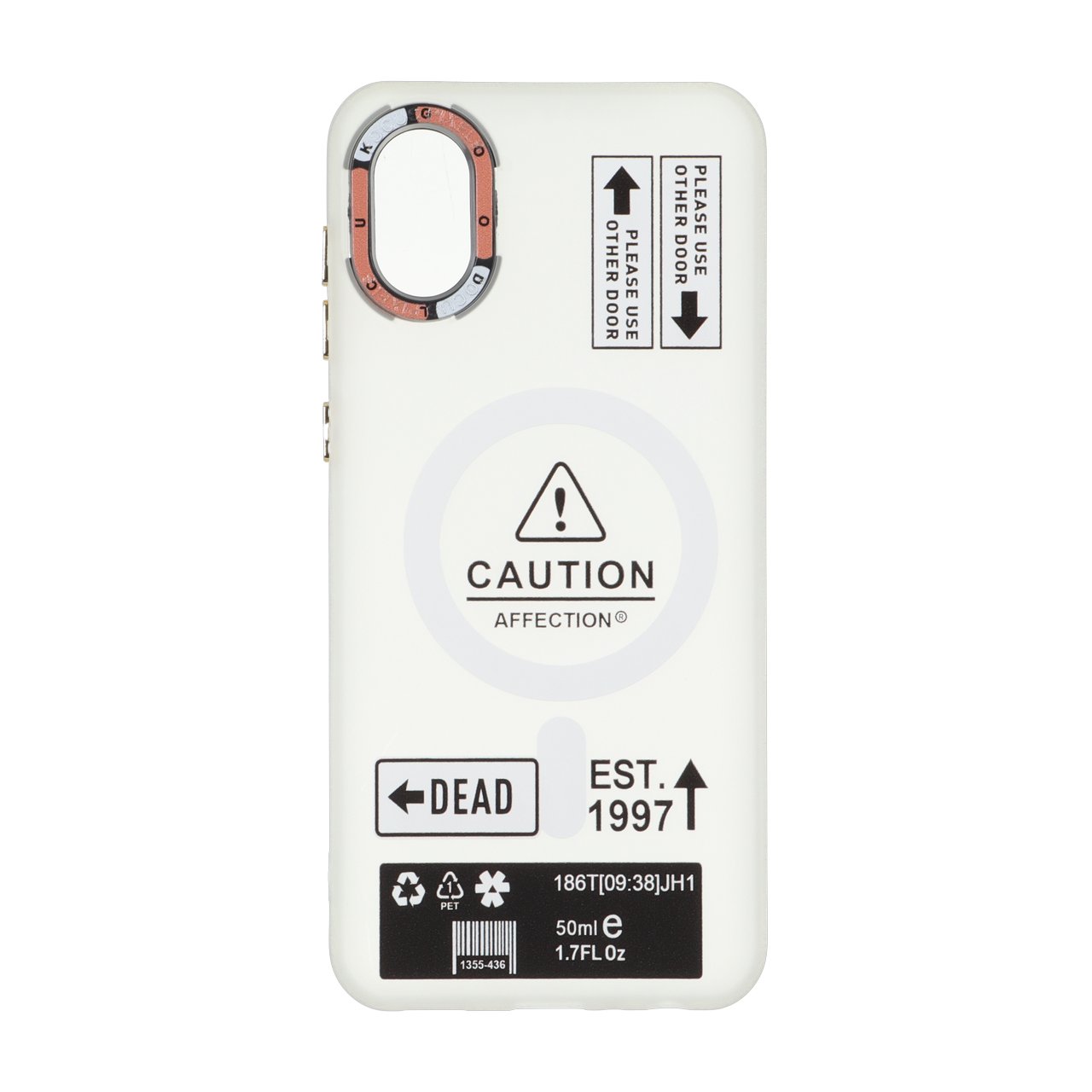 قاب Caution مات طرح مگ سیف دکمه متال Samsung Galaxy A03 Core - سفید
